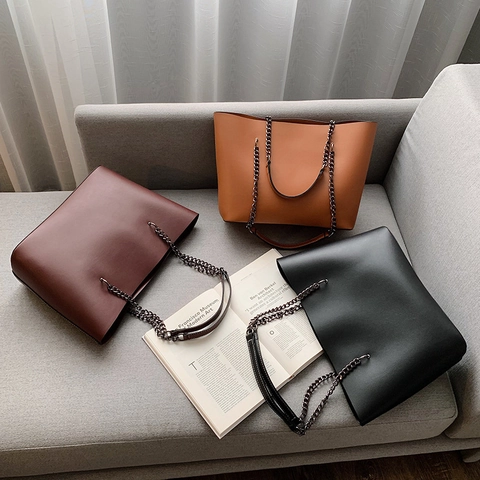 Borsa Tote Grande In Pelle PU Con Tracolla A Catena Borsa A Spalla Minimalista Con Cerniera Per Donna Stile Urbano
