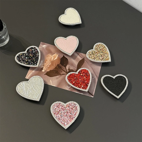 Soporte De Agarre Para Teléfono Corazón Aleación Brillante Diamantes De Imitación Lentejuelas Soporte Plegable Mujeres Niñas