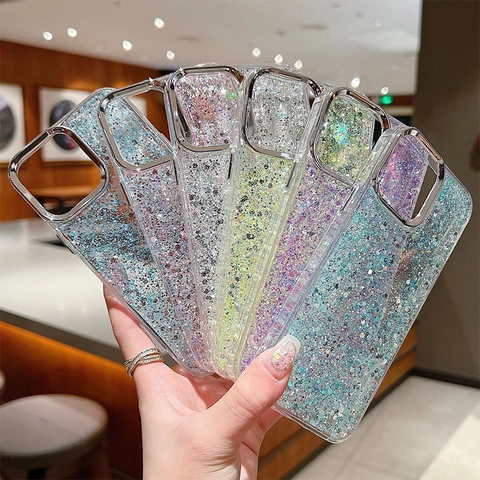 Luxury Shiny Glitter Sequin Smartphone Case TPU Electroplated Frame Shockproof Protective For Women Girls