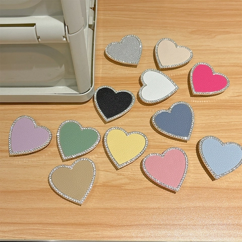 Supporto Per Telefono A Forma Di Cuore Pieghevole Supporto In Metallo Strass Trama Pelle Adesivo Impugnatura Per Smartphone
