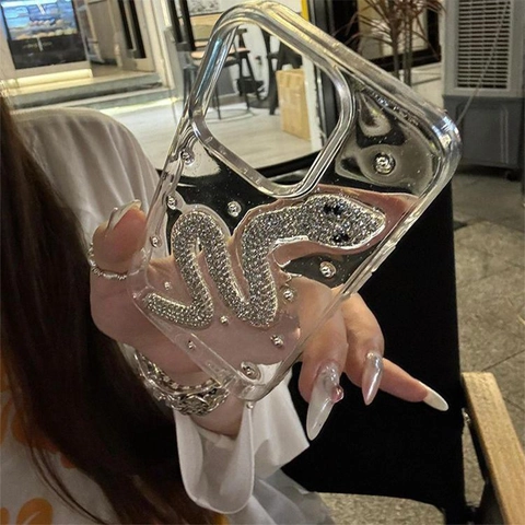 Funda Para Teléfono De Serpiente Con Cristales Brillantes Purpurina Transparente TPU Carcasa Protectora Para iPhone Mujer Lujo