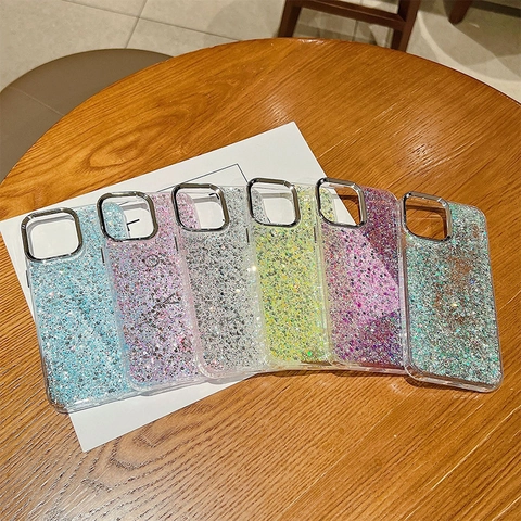 Luxury Shiny Glitter Sequin Smartphone Case TPU Electroplated Frame Shockproof Protective For Women Girls