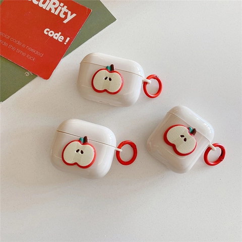 Custodia Per Auricolari In Silicone Con Motivo A Mela Cover Protettiva Con Anello Di Sospensione Antiurto Crema Bianco