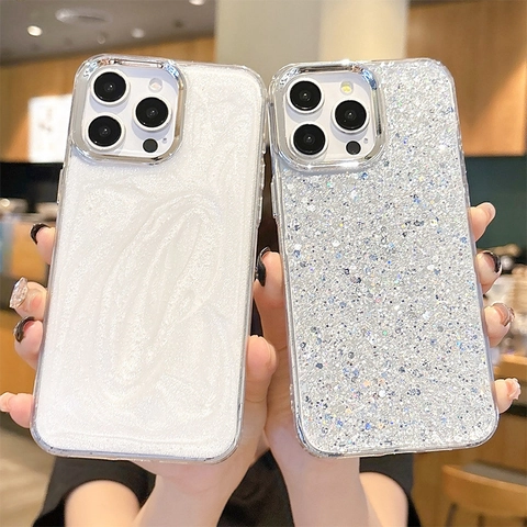 Luxus Glitzer Pailletten Handyhülle Galvanisierter Rahmen Stoßfest TPU Transparente Rückseite Linsenschutz Luxus Mode