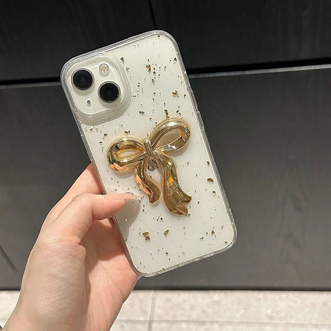 Funda Para Teléfono iPhone Lazo Metálico 3D Lámina Metálica TPU Transparente Carcasa Protectora Antigolpes Lujo Moda