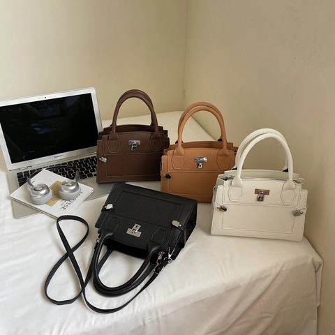 Borsa A Mano Donna Pelle PU Minimalista Chic Borsa A Tracolla Con Serratura Argentata