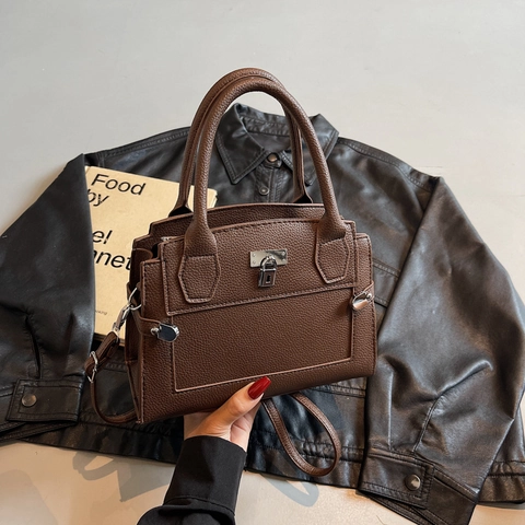Borsa A Mano Donna Pelle PU Minimalista Chic Borsa A Tracolla Con Serratura Argentata
