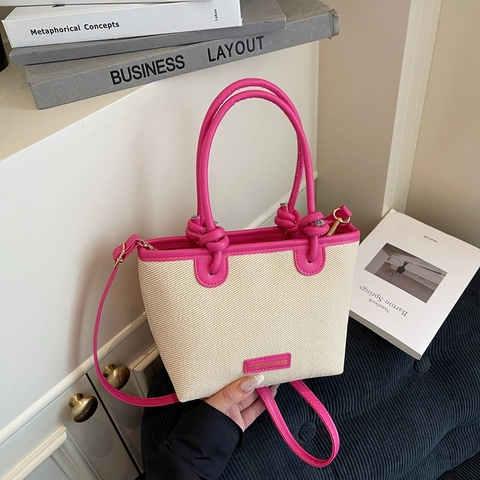 Borsa A Secchiello In Paglia Intrecciata Da Donna Con Finiture In Ecopelle Tracolla Regolabile Colore A Contrasto Borsa Da Spiaggia