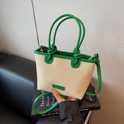 Bolso de Cubo Tejido de Bloque de Color de Moda Para Mujer Cuero PU Ligero Elegante Bolso de Mano Hombro Bandolera Diario Versátil