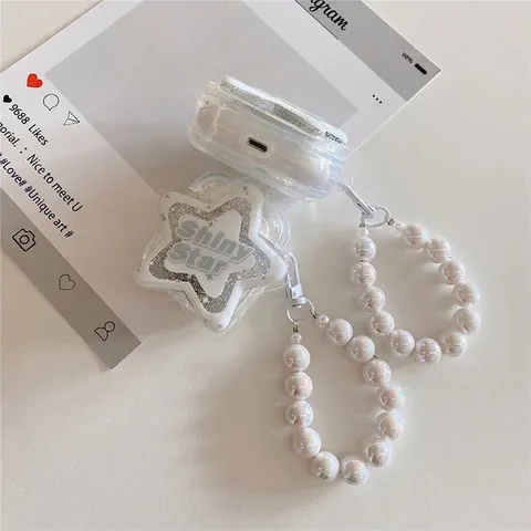Sternförmige Transparente Kopfhörerhülle Glitzer Shiny Star Schutzhülle Mit Kunstperlen Armband Für Kabellose Ohrhörer