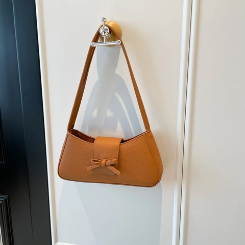 Borsa A Spalla Donna Pelle PU Trama Litchi Decorazione Fiocco Borsa Sottobraccio Baguette Moda Casual Pendolare