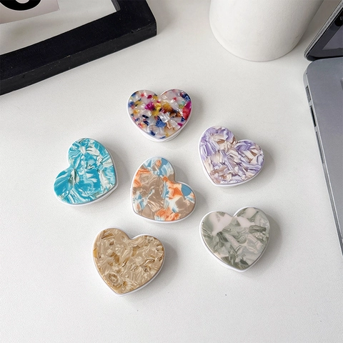 Heart Phone Grip Expanding Stand Acetate Acrylic Marble Texture Heart Shape Cell Phone Holder Desktop Mount INS Fashionable
