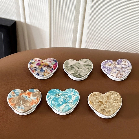 Heart Phone Grip Expanding Stand Acetate Acrylic Marble Texture Heart Shape Cell Phone Holder Desktop Mount INS Fashionable