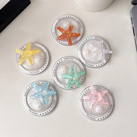 Starfish Magnetic Phone Grip Holder Glitter Resin Sparkly Decorative Mobile Stand Desktop Video Viewing Accessory