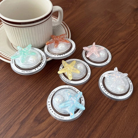 Starfish Magnetic Phone Grip Holder Glitter Resin Sparkly Decorative Mobile Stand Desktop Video Viewing Accessory