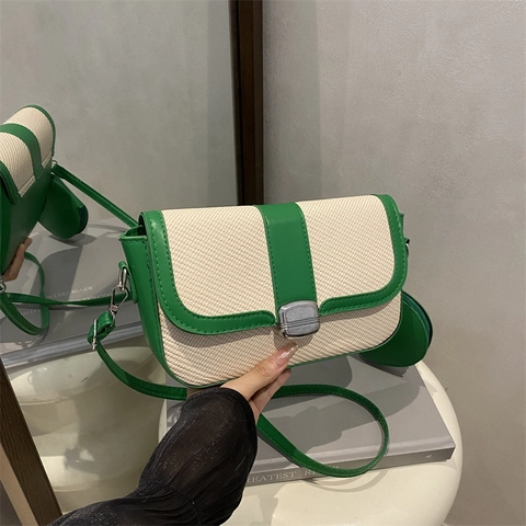 Borsa A Tracolla Donna Colori A Contrasto Pelle PU Trama Intrecciata Piccola Borsa Quadrata Con Mini Pochette Rotonda