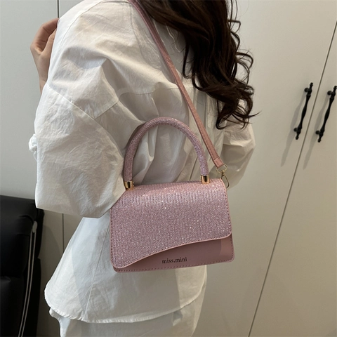 Glitter Sequin Handbag Women PU Leather Crossbody Bag Shiny Shimmer Flap Square Purse With Handle Adjustable Shoulder Strap
