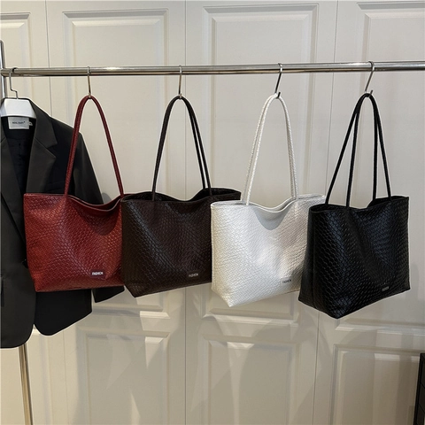 Große Kapazität Gewebte PU Leder Tote Bag Für Damen Urban Minimalistisch Pendeln Schulter Achsel Tasche Mit Magnetschnalle