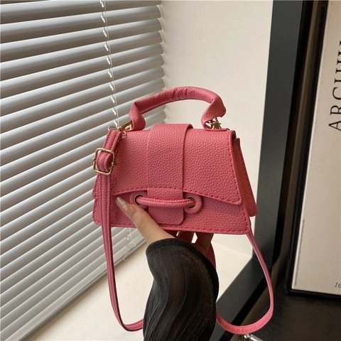 Women Mini Crossbody Bag Litchi Grain PU Leather Fashionable Small Square Handbag With Top Handle And Adjustable Strap Urban Simple Solid Color Versatile Lady Purse