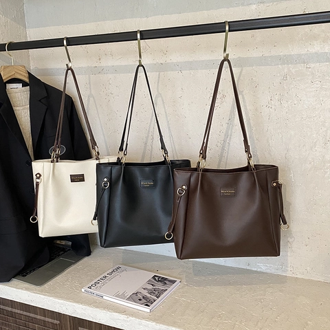 Minimalist PU Leather Tote Bag Large Capacity Underarm Shoulder Handbag Women Fashion Commute Solid Color Elegant
