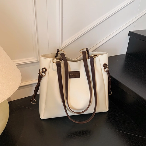 Minimalist PU Leather Tote Bag Large Capacity Underarm Shoulder Handbag Women Fashion Commute Solid Color Elegant