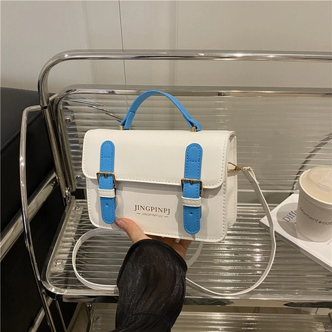 Borsa Tracolla Donna Pelle PU Vintage Quadrata Con Fibbia Decorazione Manico Superiore Tracolla Regolabile Borsa A Mano