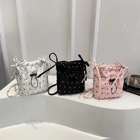 Bolso Bandolera Acolchado Con Cordón Mini Bolso Cubo Con Lazo Estampado Animal Estilo Coreano Para Mujeres