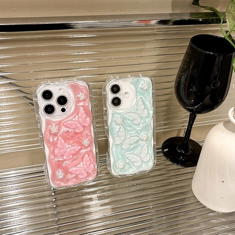 3D Butterfly Rose Flower TPU Smartphone Case Shimmering Glitter Protective Cover Sweet Ins Style For Women