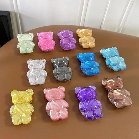 Korean Ins Marble Texture Bear Phone Airbag Grip Stand Retractable Lazy Desk Support Universal Translucent Resin Bracket