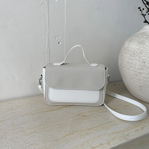 Women Spliced Woven Small Square Bag Minimalist PU Leather Crossbody Bag With Top Handle Fashion Versatile Shoulder Bag