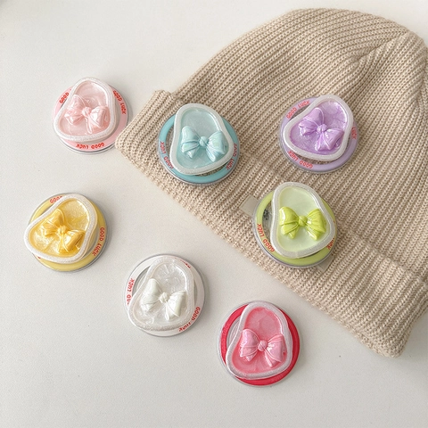 Support De Poignée De Téléphone Magnétique Avec Base Coeur Nœud 3D Nacré Doux Macaron Résine Scintillante Décoration