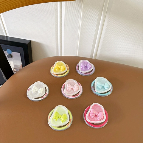 Support De Poignée De Téléphone Magnétique Avec Base Coeur Nœud 3D Nacré Doux Macaron Résine Scintillante Décoration