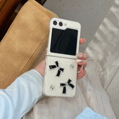 Luxury Matte Foldable Phone Case Rhinestone Bowknot Sparkling Glitter Elegant Protective Cover For Women