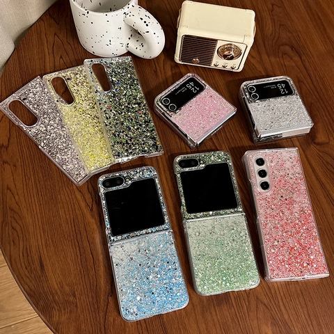 Glitter Sequin PC Epoxy Resin Phone Case Sparkly Folding Protective Cover For Foldable Screen Smartphone