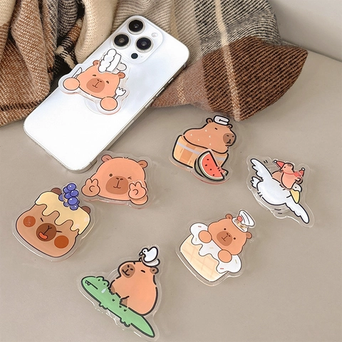 Cute Cartoon Capybara Rotatable Phone Stand Acrylic Expandable Airbag Grip Bracket For Smartphone Foldable Holder