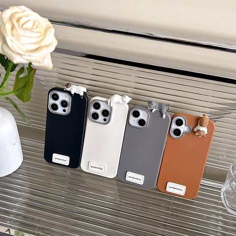 Funda De Teléfono Adorno De Gato 3D Dibujos Animados Kawaii Cuero Sintético Textura Lichi TPU Suave Antichoque Protectora
