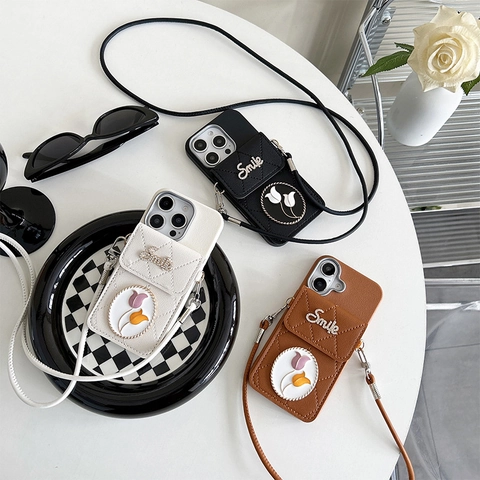 Funda De Teléfono Cartera Cruzada Cuero PU Acolchado Con Tarjetero Cordón Desmontable Decoración De Tulipán Para Mujer