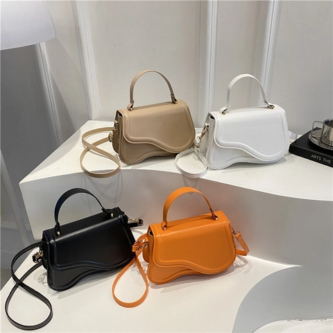 PU Leather Saddle Bag Wave Flap Shoulder Crossbody Handbag For Women Korean Style Fashion Elegant Summer Solid Color
