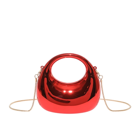 Women Acrylic Mirror Evening Bag Mini Round Hollow Handle Clutch With Gold Metal Chain Strap Party Wedding Crossbody Bag
