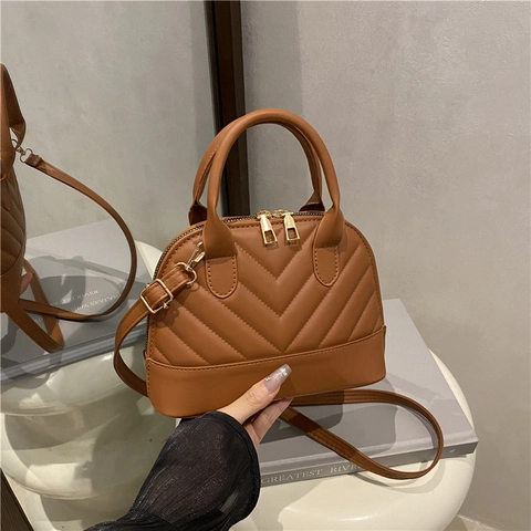 Dames Mode Chevron Gevoerde Schelptas PU Leer Handtas Dubbele Rits Schoudertas Dagelijks Woon-Werkverkeer