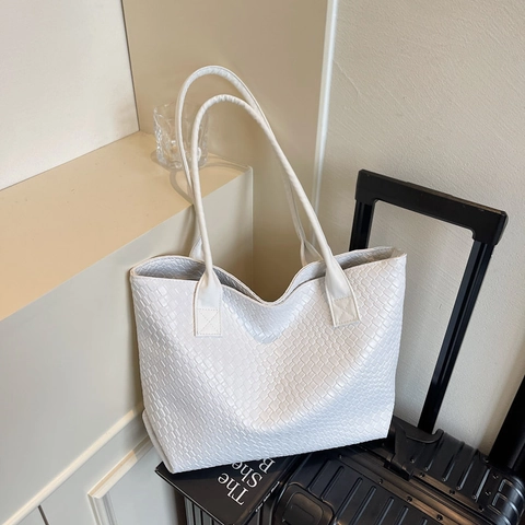 Gevlochten Tote Bag Grote Capaciteit PU Leer Minimalistische Schoudertas Voor Dames Dagelijks Gebruik Stijl