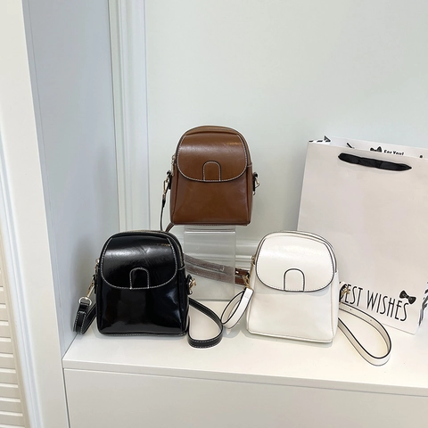 Vintage PU Leather Vertical Square Crossbody Bag For Women Contrast Stitching Shoulder Phone Bag Mini Purse Travel Wallet