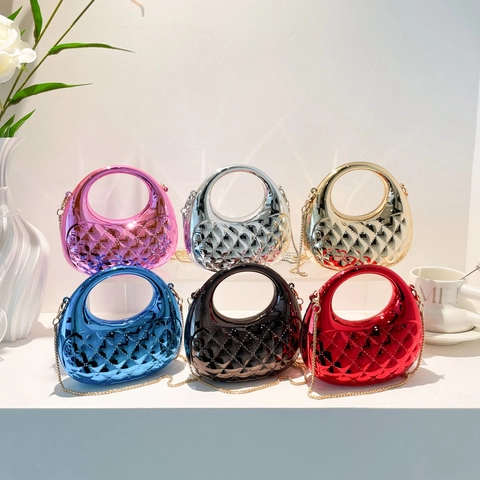 Mode Acryl Metallische Gesteppte Handtasche Mit Kettengurt Mini Spiegelglanz Abend Umhängetasche Für Damen Party Hochzeit