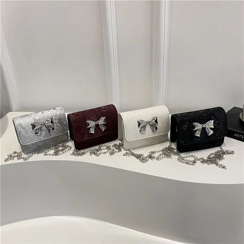 Damen Mini Schlangenmuster Schulterumhängetasche Metallschleife Schnalle PU Leder Mode Kette Riemen Quadratische Flap Handtasche
