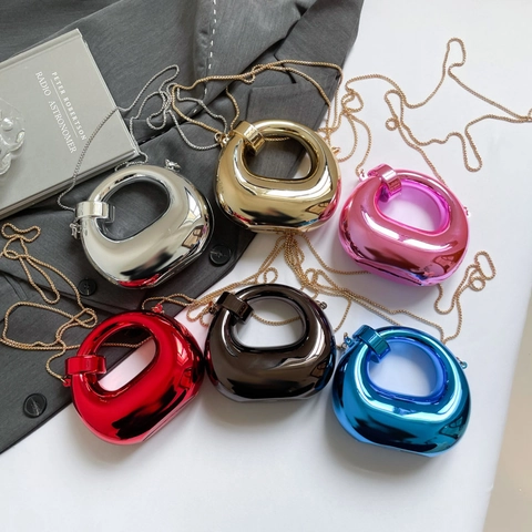 Mini Bolso De Noche Espejo Metálico Mano Medialuna Irregular Con Cadena Desmontable Para Mujer Fiesta Moda De Nicho Elegante