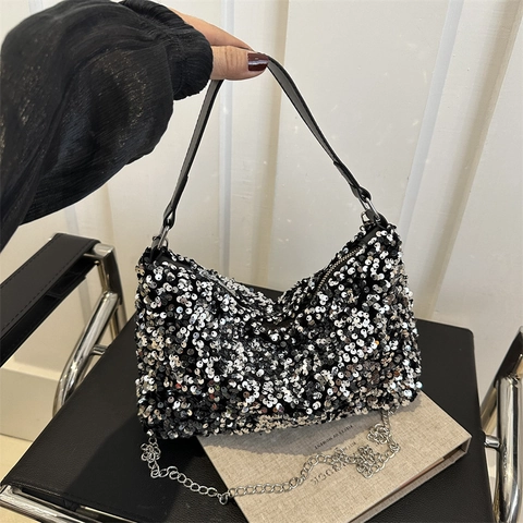 Borsa Di Paillettes Iridescente Catena Borsa A Tracolla Sottobraccio Festa Serale Di Moda Per Donne