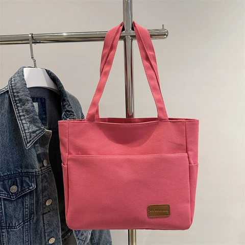 Canvas Tote Bag Für Damen Große Kapazität Minimalistische Schultertasche Mit Reißverschlusstasche Vorne Casual