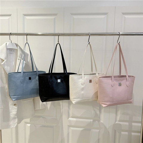 Sac Fourre-tout pour Femmes Grande Capacité en Cuir PU Gaufré Dessin Animé Sac à Épaule Minimaliste Tendance d'Été Sac à Main Casual