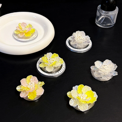 Soporte Griptok Para Teléfono Flor 3D Perla Artificial Sintética Degradado Translúcido Soporte De Escritorio Extensible Para Mujeres