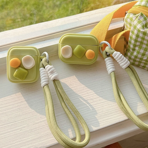 Green Soft Silicone TPU Earphone Case Cover With Hand Strap For Airpods Pro 4 3 2 1 Geometric Blocks